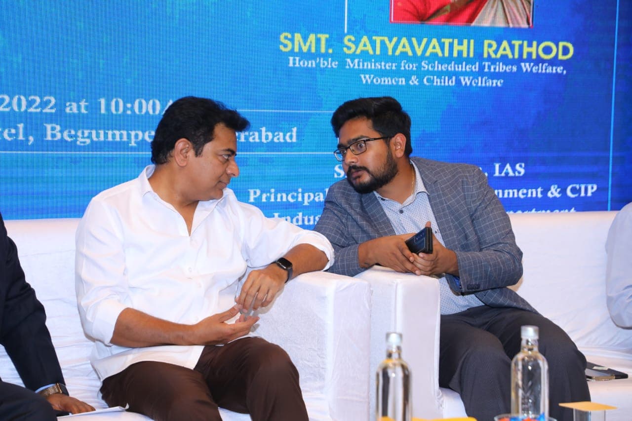 M.D. Aditya with Shri K. T. Rama Rao, Hon’ble Minister for IT, Industries and Urban Development, Telangana, 2022